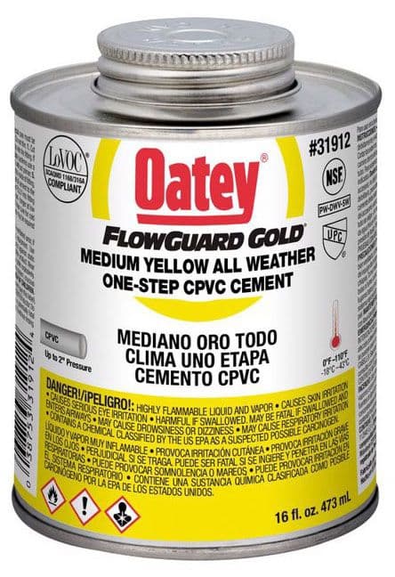 OATEY 31912 16OZ FLOWGUARD GOLD (MEDIUM)  YELLOW CPVC CEMENT 1 PINT